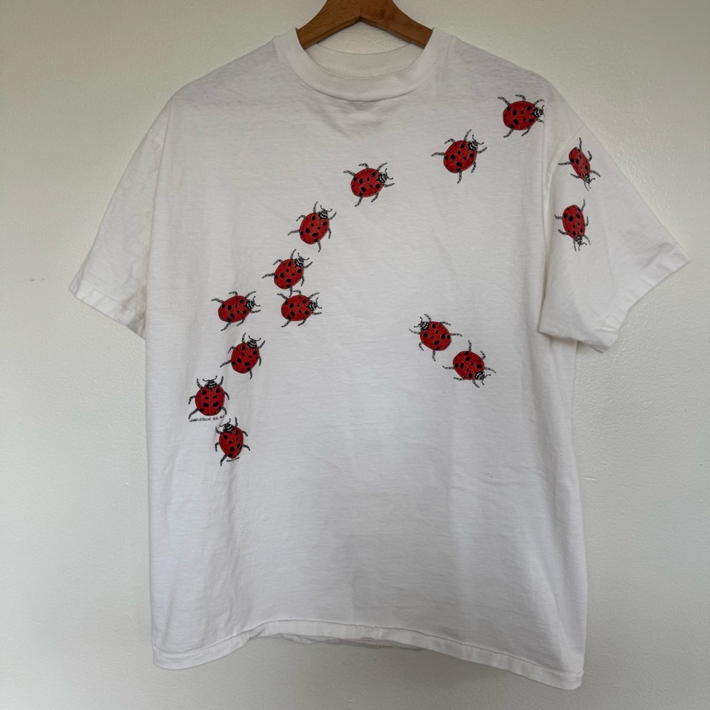 Vintage 80s Ladybug T-Shirt Medium Large Single Stitch USA Nature Ladybugs Tee
